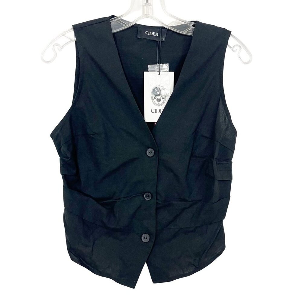 NEW Ciderβ Black Ruched Sleeveless Vest Top - Size Small